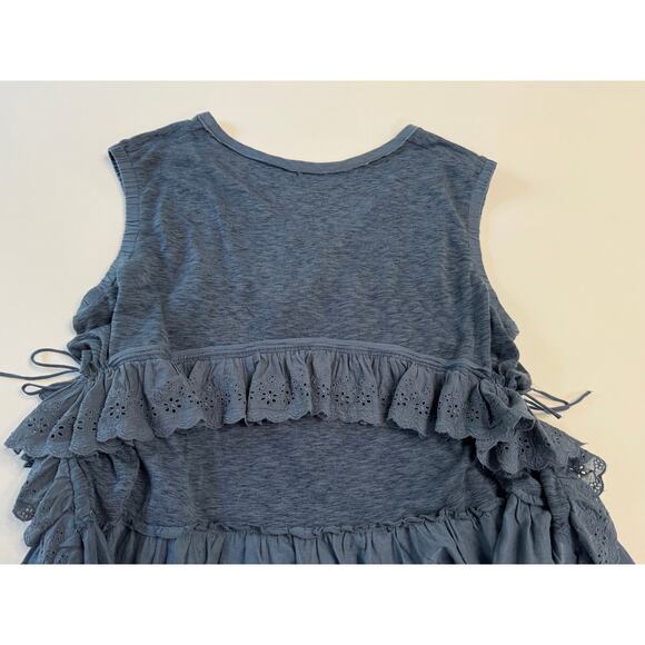 Free People Sleeveless Navy Ruffle Top Flowy NWT Boho Tank Blouse Small $128 - Picture 8 of 11